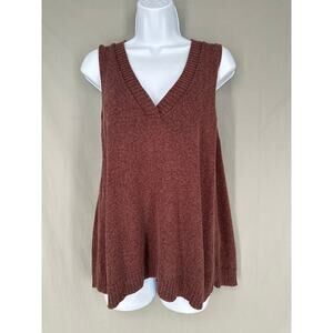 Anthropologie Top Womens Small Brown Knit V Neck Sweater Sleeveless Flowy Beach